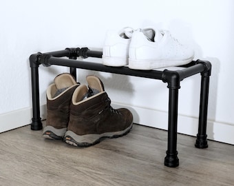 Black industrial metal shoe rack – shoe storage made of 3/4-inch steel tubing for hallway, entryway & wardrobe