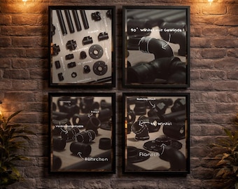 Industrial Pipe Design Poster Set (4 Designs) | Workshop Prints & DIY Pipe Fittings | Digital Download | RIGD