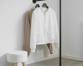 Black metal wall-mounted clothes rack, industrial-style wall wardrobe with floor support