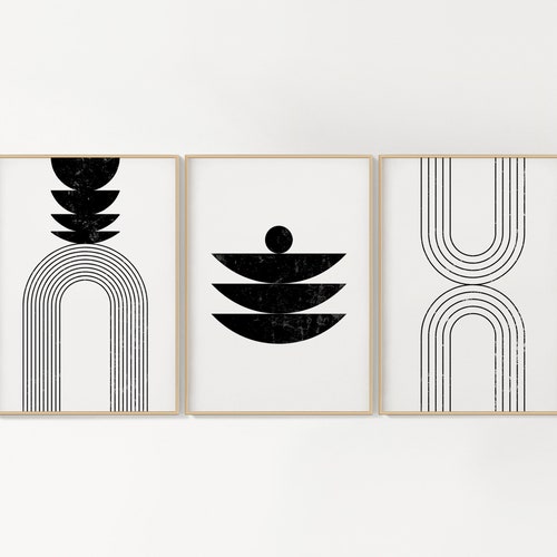 Black and White Abstract Modern Shapes Gallery Wall Art Set of - Etsy