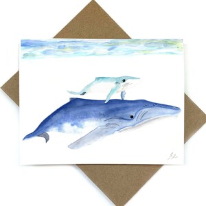 Baleine et bébé carte vierge / carte de voeux aquarelle