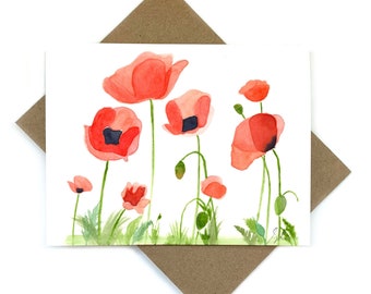 Poppies Greeting Card / Watercolor Blank Note Card