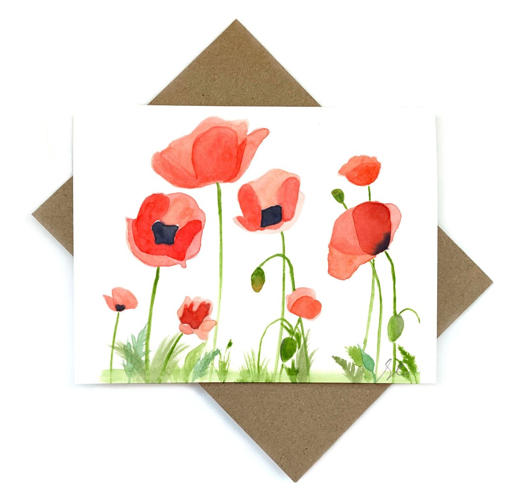 Poppies Greeting Card / Watercolor Blank Note Card - Etsy