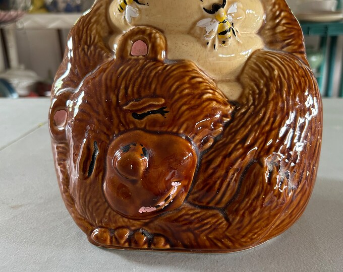 Vintage Mccoy Honey Bear Cookie Jar Sleeping Bear Honey Pot Bees 143 Etsy