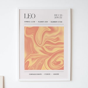 Leo Zodiac Print - Colourful Star Sign Print - Astrology Poster - Gifts for Her - Personalised Zodiac Artwork - Horoscope - Minimal Artwork