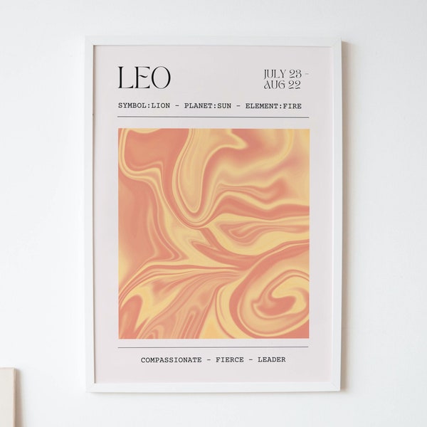 Leo Zodiac Print - Colourful Star Sign Print - Astrology Poster - Gifts for Her - Personalised Zodiac Artwork - Horoscope - Minimal Artwork