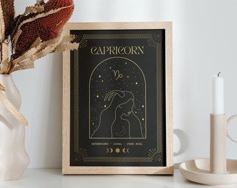 Capricorn Tarot Card Print - Astrology Star Sign Poster - Zodiac Gifts for Her - Minimalist Wall Art - Celestial Boho - Bohemian - Unique