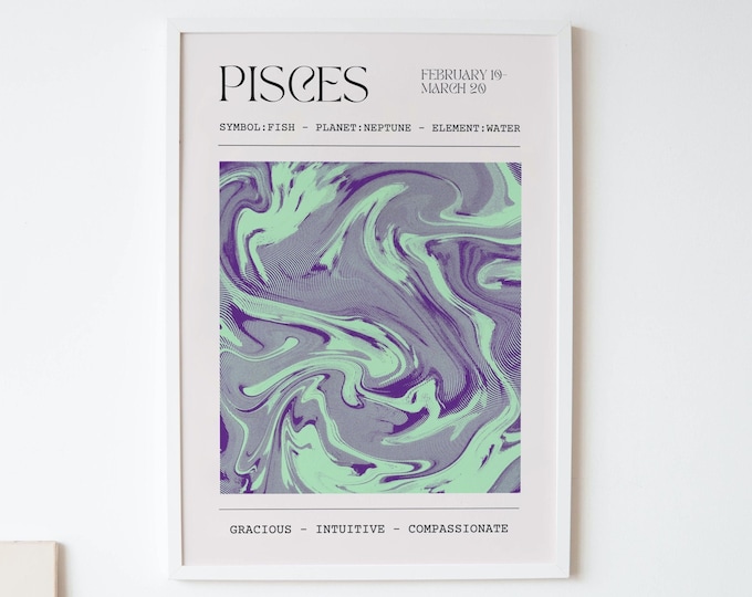 Pisces Zodiac Print - Astrology Star Sign Poster - Gifts for Her