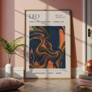 Leo Zodiac Print Graphic Design Astrology Poster Leo Star Sign Minimalist Art Print for Bedroom - Personalised Zodiac Artwork Gifts for Her