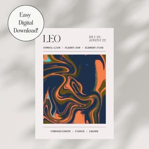 DIGITAL DOWNLOAD Leo Zodiac Print Graphic Design Astrology Poster Minimal Design Personalised Zodiac Artwork Leo Star Sign Gifts for Her