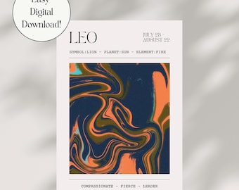DIGITAL DOWNLOAD Leo Zodiac Print Graphic Design Astrology Poster Minimal Design Personalised Zodiac Artwork Leo Star Sign Gifts for Her