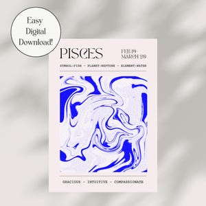 DIGITAL DOWNLOAD Pisces Zodiac Print - Astrology Star Sign Poster - Gifts for Her - Personalised Zodiac Artwork - Birthday Gift - Home Decor