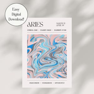 DIGITAL DOWNLOAD Aries Zodiac Print - Astrology Star Sign Poster - Gifts for Her - Minimalist Wall Art