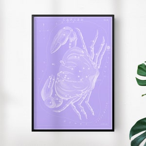 Cancer Vintage Zodiac Print - Astrology Star Sign Poster - Gifts for Her - Minimalist Wall Art - Horoscope Birthday Gift - Bedroom Poster