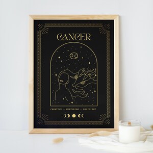 Impresión de la carta del Tarot del Cáncer - Póster del signo estelar de astrología - Regalos del zodiaco para ella - Arte de pared minimalista - Boho celestial - Boho - Único