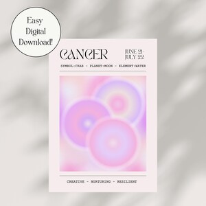 DOWNLOAD DIGITALE Stampa del segno zodiacale del Cancro - Poster del segno zodiacale dell'astrologia - Regali per lei - Ragazze del Cancro - Grafica personalizzata dello zodiaco