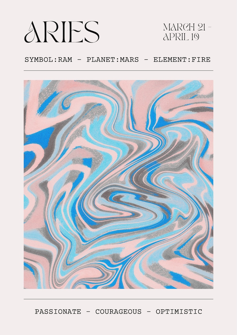 Aries Zodiac Print Astrology Star Sign Poster Gifts for Etsy