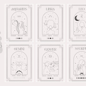 DIGITAL FILE ONLY - TarotKaart Poster - Zodiac Print - Astrologie Star Sign - Geschenken voor haar - Neutrale Esthetische Prints - Hemels - Boho