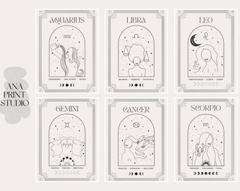 DIGITAL FILE ONLY - Tarot Card Poster - Zodiac Print - Astrology Star Sign - Gifts for Her - Neutral Aesthetic Prints - Celestial - Bohemian