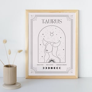 Impresión de la carta del Tarot de Tauro - Póster del signo estelar de astrología - Regalos del zodiaco para ella - Boho celestial - Diseño minimalista