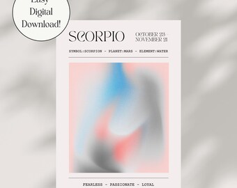 DIGITAL DOWNLOAD Scorpio Zodiac Print - Astrology Star Sign Poster - Gifts for Her - Personalised Zodiac Artwork - Abstract Artwork