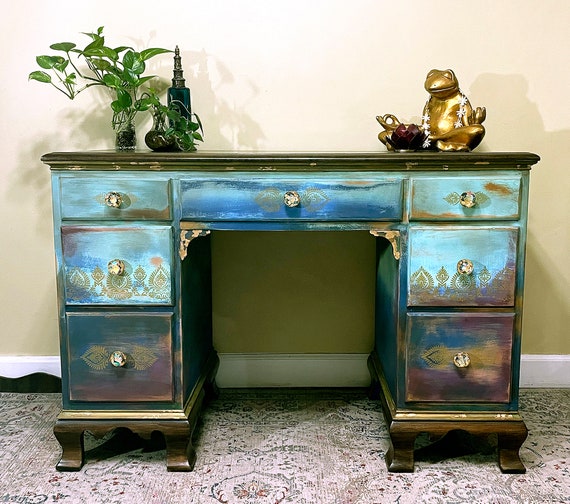 Rustic blue desk deals