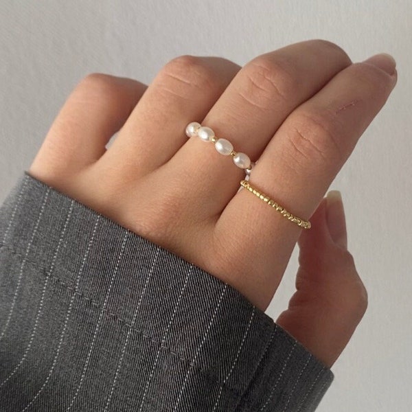 Perlenringe weiß gold schmuck minimalistisch sommer boho süß ringset geschenkidee frau freundin weihnachten geburtstag/ jahrestag