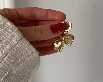 puffy herz anhänger ohrringe gold chunky vergoldete edelstahl creolen süß vintage minimalistisch coquette geschenk statement schmuck damen