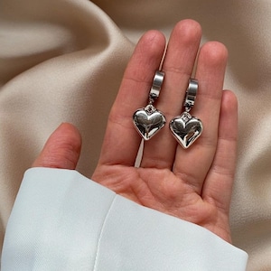 puffy herz anhänger ohrringe silber chunky edelstahl hoops süß vintage minimalistisch coquette geschenk statement schmuck damen ästhetisch