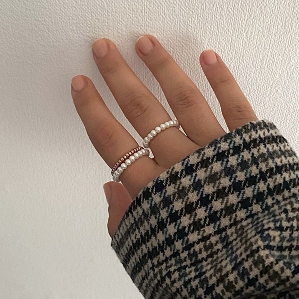 Pearl rings white gold ring set minimalist jewelry boho gift gift idea girlfriend wife summer christmas