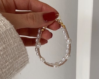 Perlenarmband weiß gold set minimalistisch Schmuck Damen Boho Geschenk Geschenkidee Muttertag Ostern Sommer Weihnachten