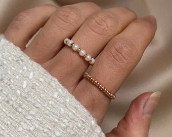 Anelli di perle, anelli in oro rosa bianco, gioielli minimalisti, boho, dolci, eleganti, senza tempo, regalo per donna, festa della mamma, San Valentino, Natale, estate