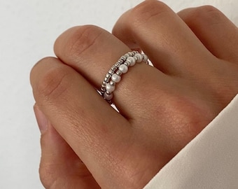 Perlenringe weiß silber minimalistisch Schmuck Boho Geschenk Geschenkidee Freundin Frau Muttertag Valentinstag