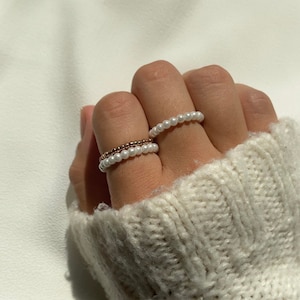 Pearl rings white gold ring set minimalist jewelry boho gift gift idea girlfriend wife summer christmas Bild 2
