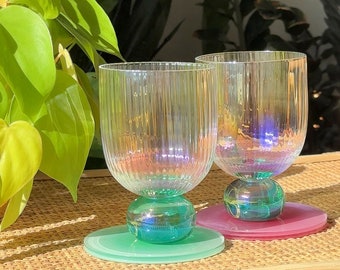 Ripple Ribbed Art Deco Stemmed Drinking Glasses 10oz - Set of 4