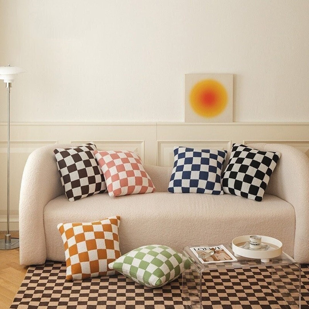 Checkered Pillow Cover Decorative Trendy Throw Pillows Etsy