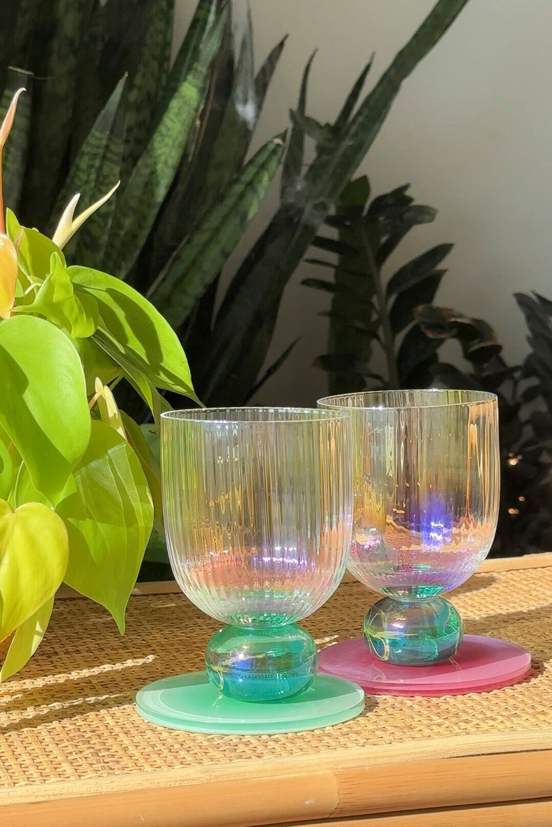 Unique Cocktail Glass Colorful Funky Cocktail Glasses Iridescent Ribbed