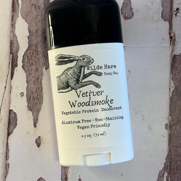 Vetiver Woodsmoke Natural Vegan Deodorant, Aluminum-Free with Vegetable Protein, Free US Shipping