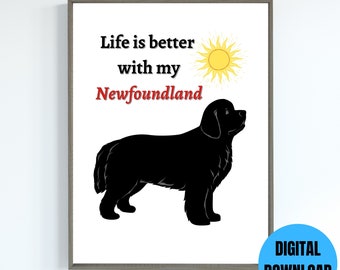 Newfoundland Gift | Newf lover gift | Dog art print | Dog wall art | Dog printable art | Pet wall art | Digital download