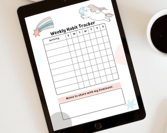 Unicorn Weekly Habit Tracker | Submissive Tasks Habit Tracker | Submissive Training Habit Tracker | DDlg Submissive Digital Habit Tracker