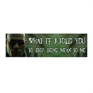 May include: A rectangular graphic with the image of a man wearing sunglasses on the left and the text "WHAT IF I TOLD YOU TO STOP BEING MEAN TO ME" in white, stylized font on a green background.