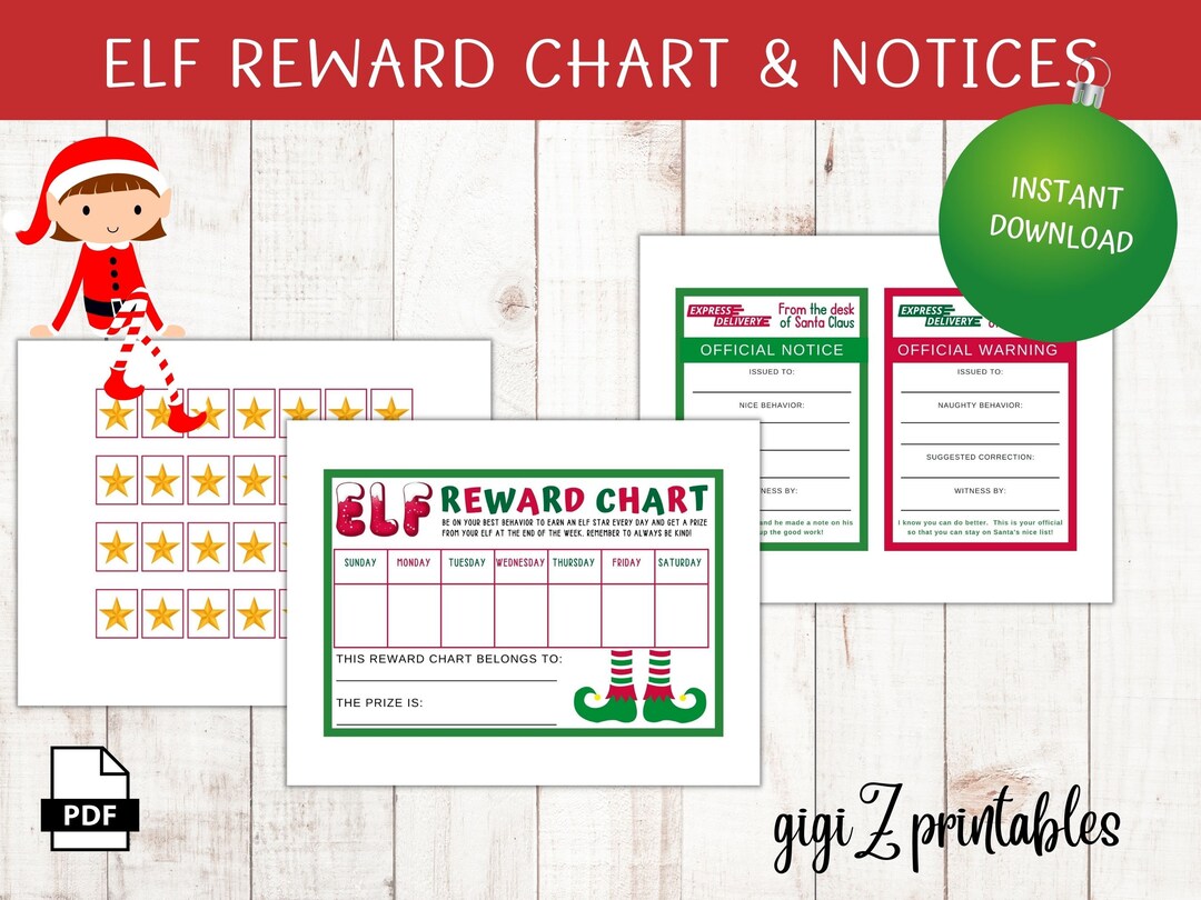 Printable Elf Reward Chart Behavior Chart Elf Printables - Etsy