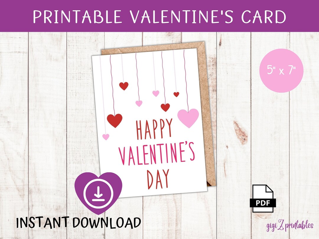 Printable Valentine's Day Card Printable Heart Card - Etsy