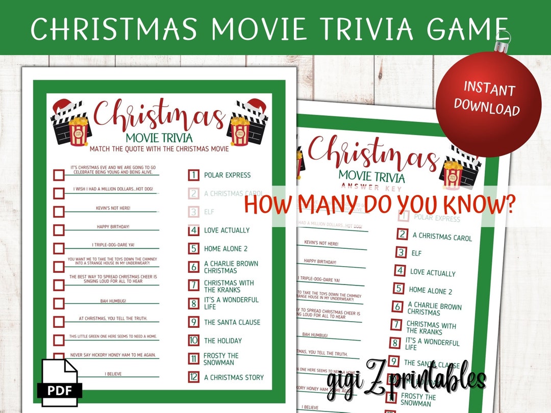 Printable Christmas Movie Trivia Games Christmas Party Games Etsy
