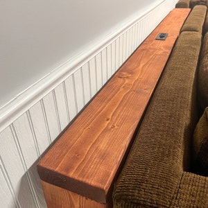 Customizable Narrow Wood Powered Console Table for Behind the Couch with Power Receptacle Two Plugs Two USB-A port Free Shipping