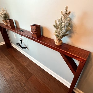 Powered Console Table | Behind The Sofa Furniture Table with Power Outlet | Two Power Plugs and Two USB Ports |