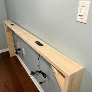 Customizable Unfinished Narrow Wood Powered Console Table for Behind the Couch with one Power Outlet Two Plugs Two USB-A