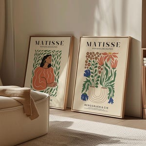 Set of 2 Matisse Floral Wall Art Prints | Boho Floral Wall Art Posters for Bedroom & Living Room | Mid-Century Modern Exhibition Décor