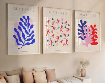 Set of 3 Matisse Prints, Beige Vintage Flower Market Wall Art Prints, Matisse Wall Art, Neutral Boho Wall Art,Matisse Exhibition Art Posters