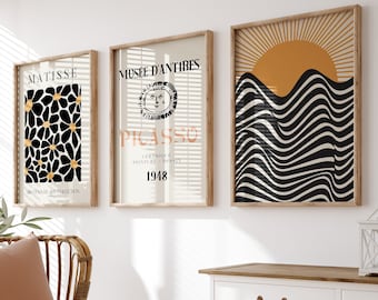 Set of 3 Yellow Henri Matisse, Picasso and Bauhaus Prints, Mustard Wall Art Poster Prints, Beige Wall Art Prints, Famous Artists Prints